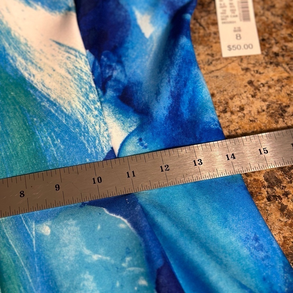 CB Established 1962 Aqua Blue Watercolor Fit And Flare Zip Up Dress Size 8 - Picture 10 of 16